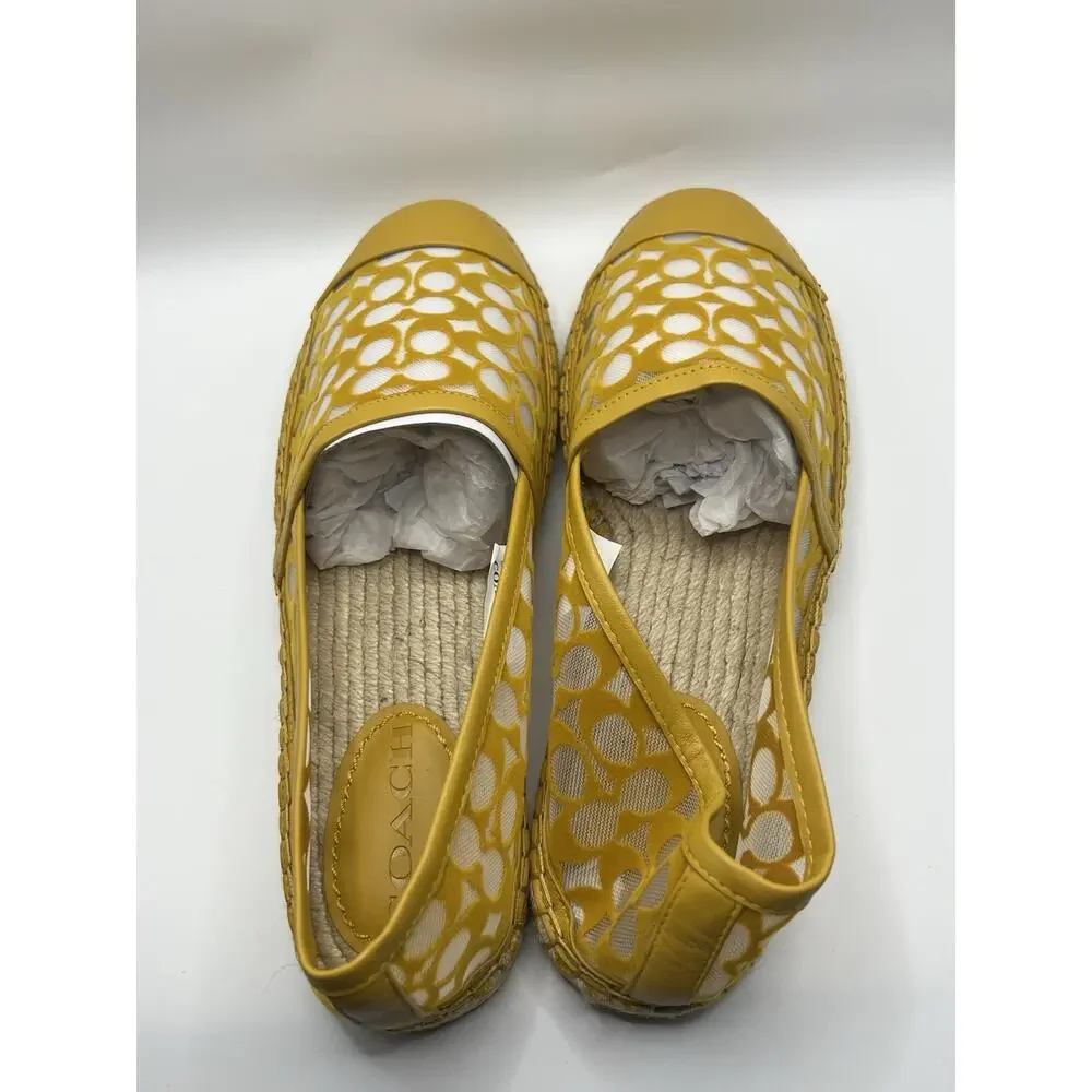 Coach Cleo Espadrille Mesh Signature Cc Mustard Yellow 8 NIB flats